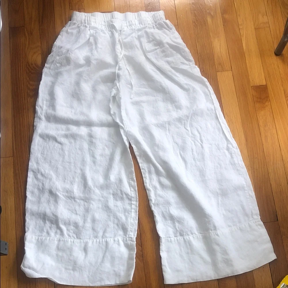 ZARA GORGEOUS LINEN WIDE PANTS LIGHT WEAR AS SEEN IN CROTCH Elegant White large
